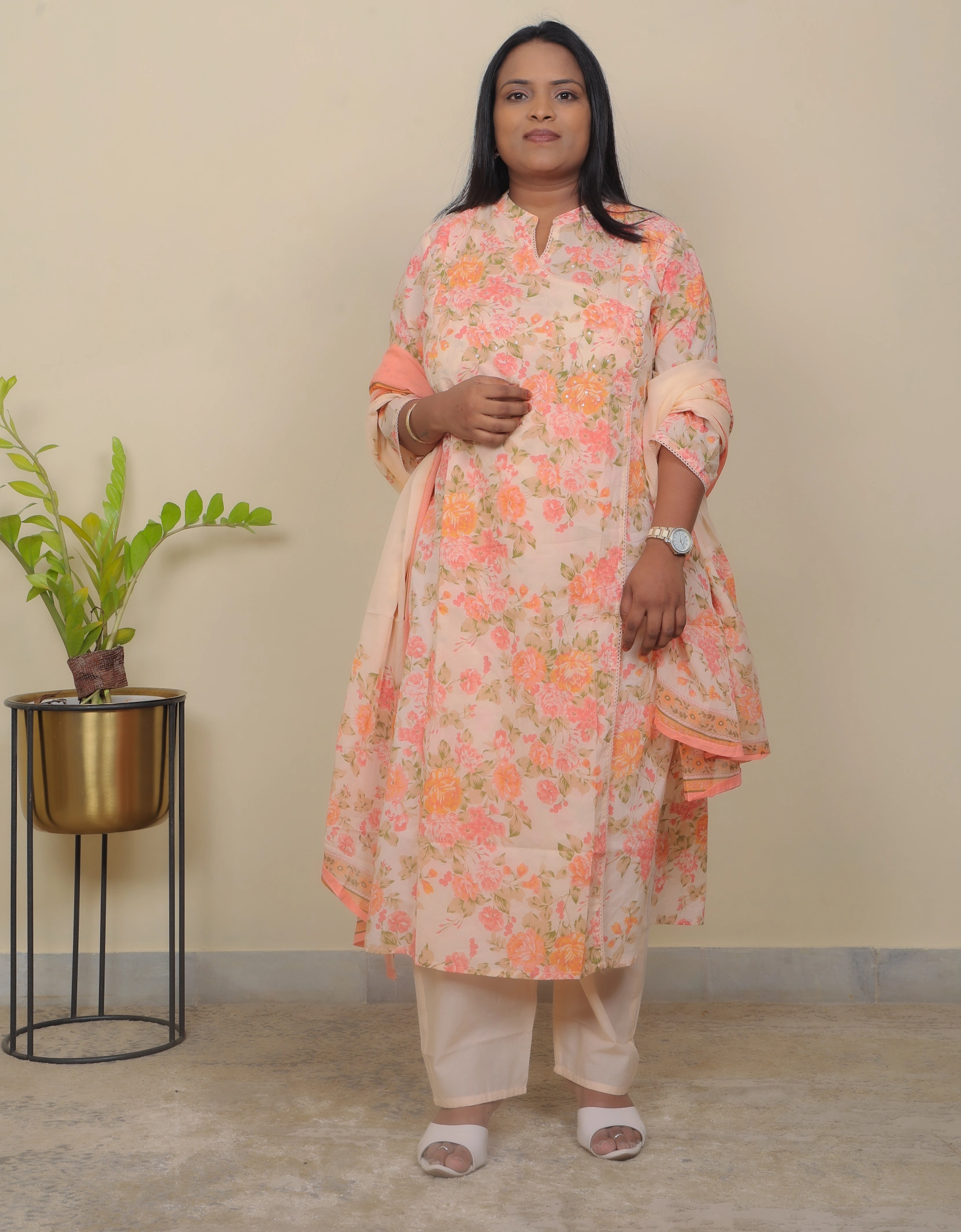 Light cream flared 3 piece Suit