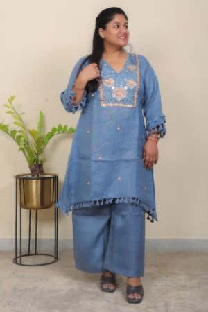 Blue coloured linen based co-ord set
