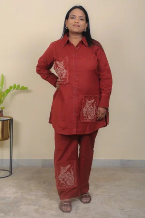Wine Rose Embroidered Co-ord Set
