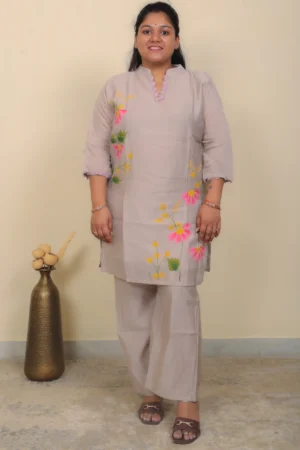 Two-piece beige tone hand painted co-ord set