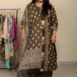 olive brown straight-cut 3 piece kurta