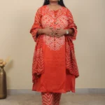 orange 3 piece straight-cut kurta