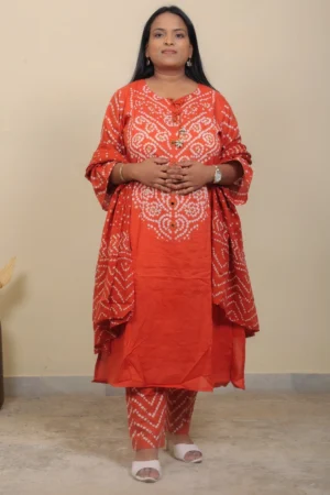 orange 3 piece straight-cut kurta